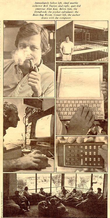 collage: Bob Taylor, Alan Jay, Stewart Brand, Parc Bean-Bag room